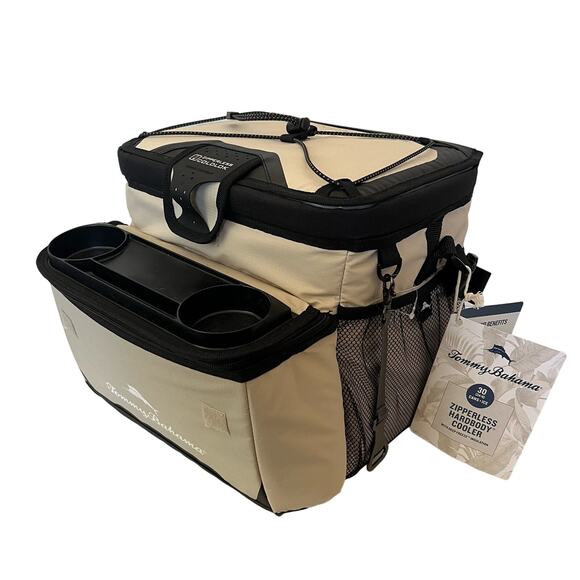 Tommy Bahama Zipperless Hardbody Cooler with Cup Holder 30 Can Capacity Cream - Picture 1 of 16